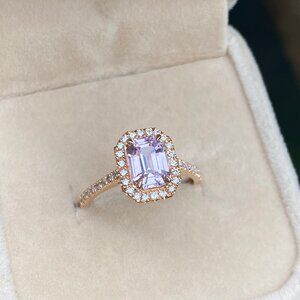 Light Lavender Sapphire Diamond Halo Engagement Ring 14K Rose Gold